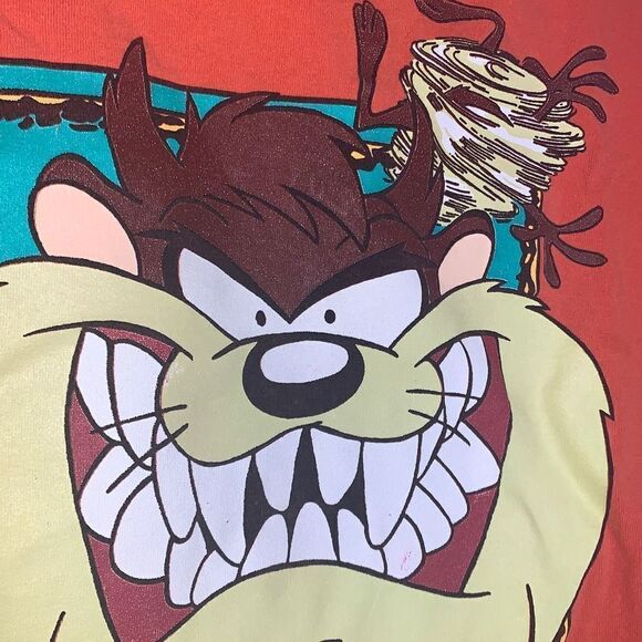 Vintage 90’s Orange Six Flags Theme Parks Graphic Tasmanian Devil T-Shirt Small - Picture 4 of 12